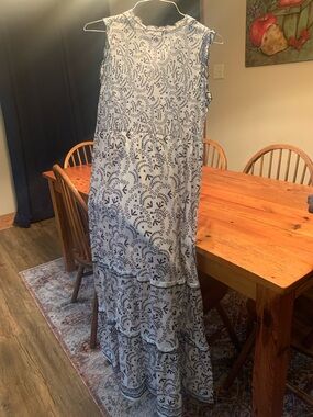 Black and white printed ruffled tiered maxi dress
